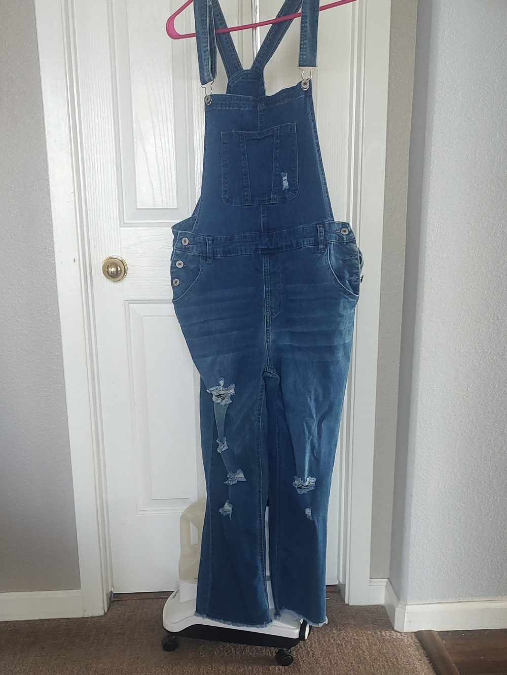 Distressed Blue Denim Overalls Size L